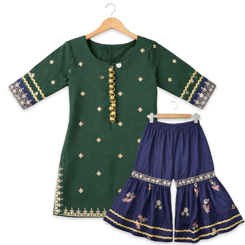 Girls Eastern Wear Suit Green & Navy Garara Style