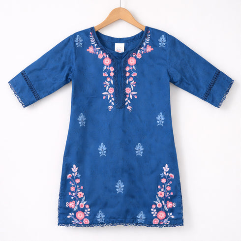 Girls Eastern Wear Suit White & Blue Floral Embroidered Garara Style