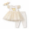 Girls Frock Suit with Tights and Headband Cream White Glittered