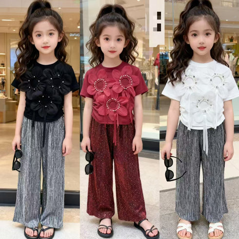 Girls Party Wear Suit Maroon Floral Glitter Design