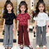 Girls Party Wear Suit Maroon Floral Glitter Design