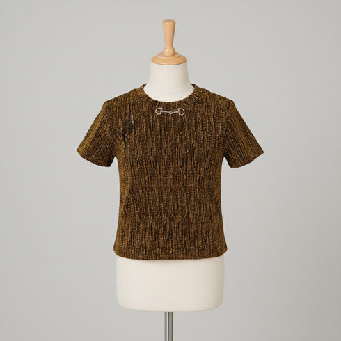 Girls Party Wear Top Black & Gold Glittered