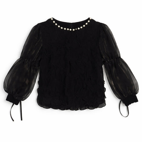 Girls Party Wear Top Black Pearl Frill