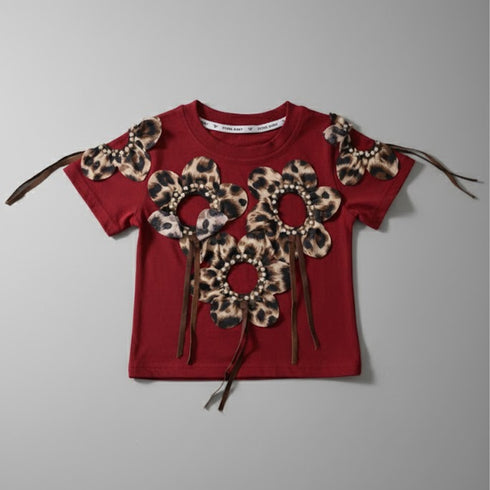 Girls Party Wear Top Maroon Pearls & Stones