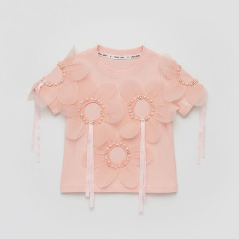 Girls Party Wear Top Pearls & Stones Floral