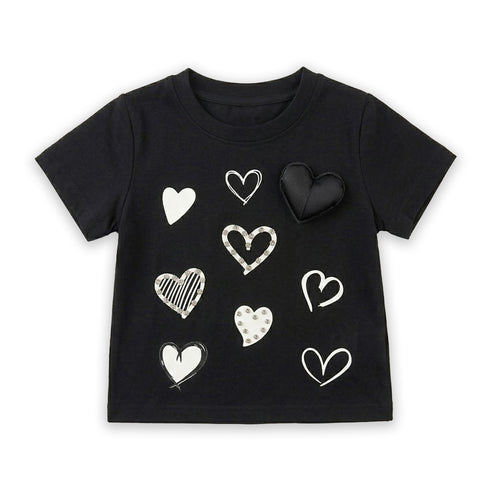 Girls Party Wear T-Shirt Black Stones Heart