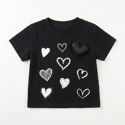 Girls Party Wear T-Shirt Black Stones Heart