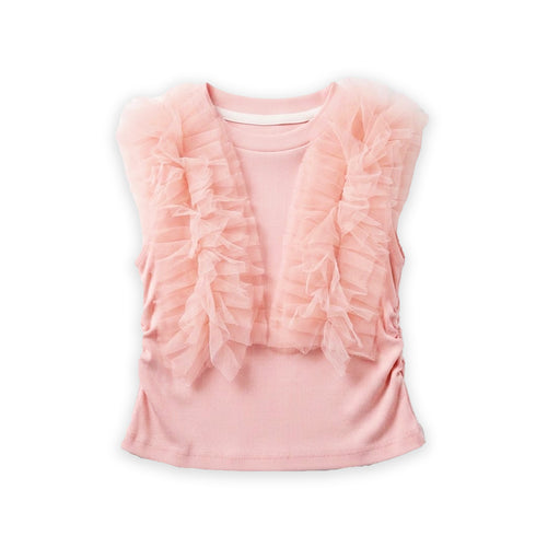 Girls Party Wear T-Shirt Pink Net Bunch