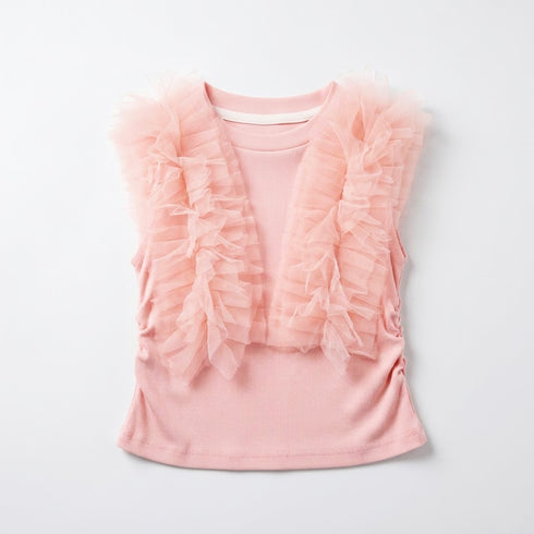 Girls Party Wear T-Shirt Pink Net Bunch