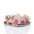 Girls Pink Sandal with Multi-Colored 3D Fabric Flowers
