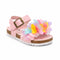 Girls Pink Sandal with Multi-Colored 3D Fabric Flowers