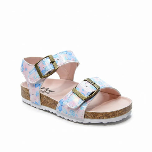 Girls Pink Two-Strap Slide Sandal Butterfly Floral Print