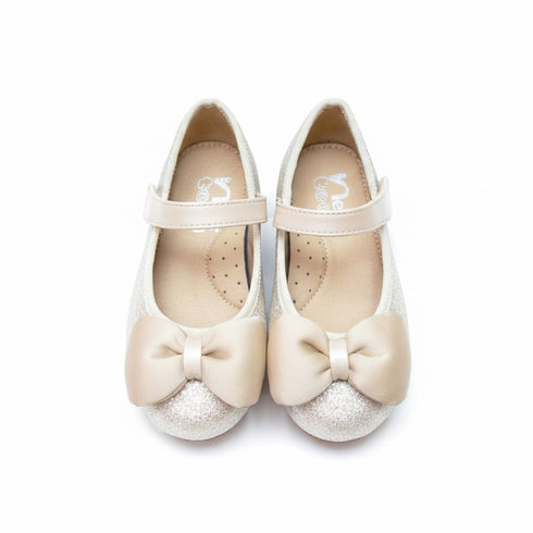 Girls Pumps Shoes Beige Glittered Bowknot