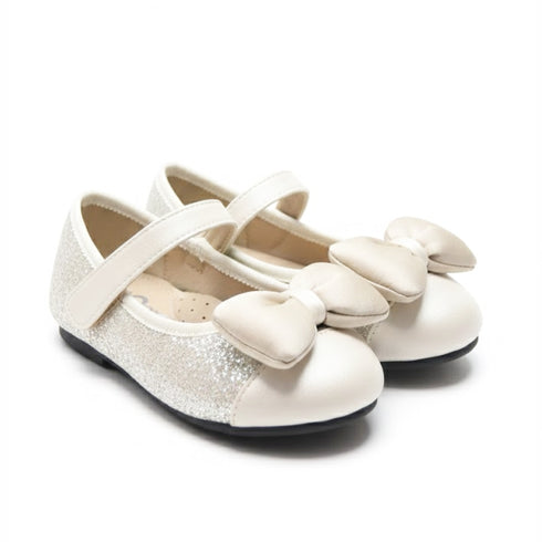 Girls Pumps Shoes Beige Glittered Bowknot
