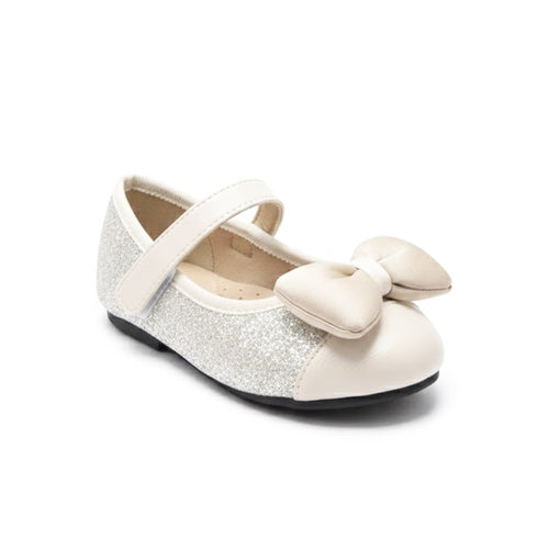 Girls Pumps Shoes Beige Glittered Bowknot