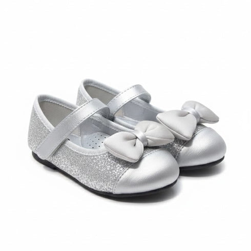 Pumps Shoes Silver Grey Glittered Bowknot