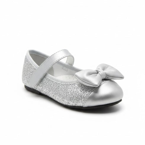 Pumps Shoes Silver Grey Glittered Bowknot