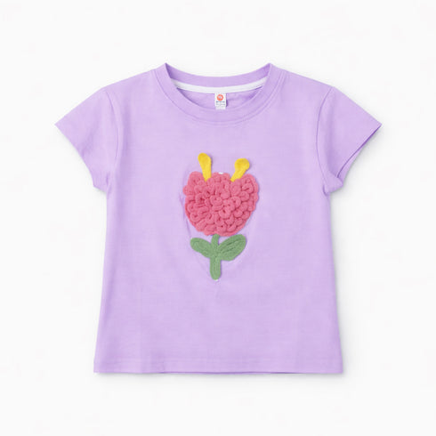 Girls Purple Flower Embroidered T-Shirt