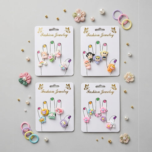 Girls Rings Pack of 5 Assorted Mixed