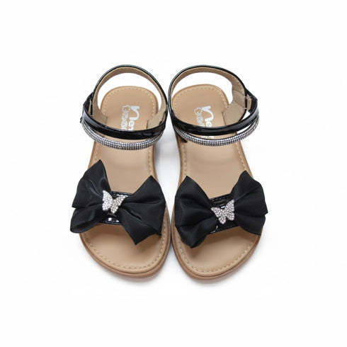 Girls Sandals Glossy Black Whimsical Ankle Strap
