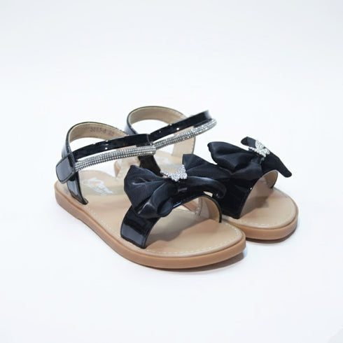 Girls Sandals Glossy Black Whimsical Ankle Strap