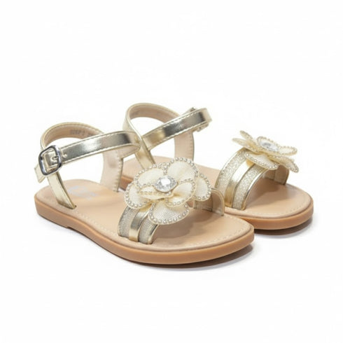 Girls Glitter Sandals Gold Floral