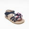Girls Sandals Navy Pom-Pom T-Strap