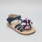 Girls Sandals Navy Pom-Pom T-Strap