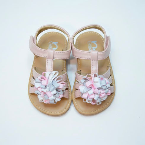 Girls Sandals Pink Pom-Pom T-Strap
