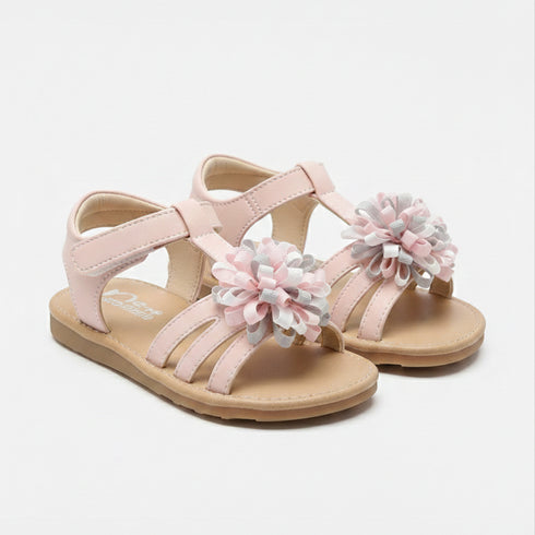 Girls Sandals Pink Pom-Pom T-Strap