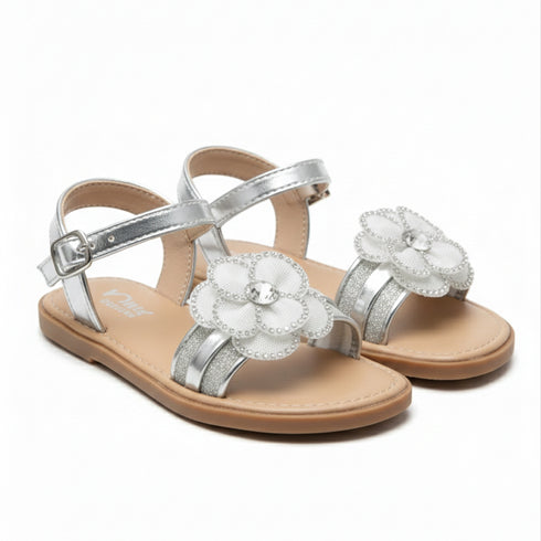 Girls Glitter Sandals Silver Floral