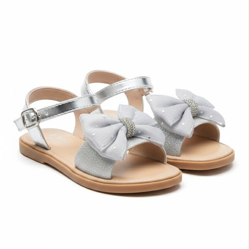 Girls Sandals Silver Grey Classic Ankle-Strap