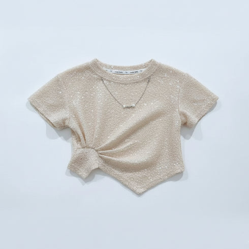 Girls Sequin and Glittered Fancy Party Wear Top Beige