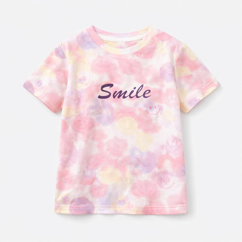 Girls Striped Graphic T-Shirt Pink Happy Smile