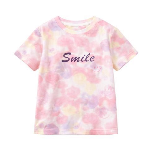Girls Striped Graphic T-Shirt Pink Happy Smile