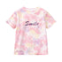 Girls Striped Graphic T-Shirt Pink Happy Smile