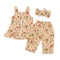 Girls Cotton Suit Set Peach Flowers Print Top Straight Trouser and Headband