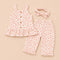 Girls Cotton Suit Set Pink Floral Print Top Straight Trouser and Headband