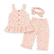 Girls Cotton Suit Set Pink Floral Print Top Straight Trouser and Headband
