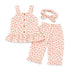 Girls Cotton Suit Set Pink Floral Print Top Straight Trouser and Headband