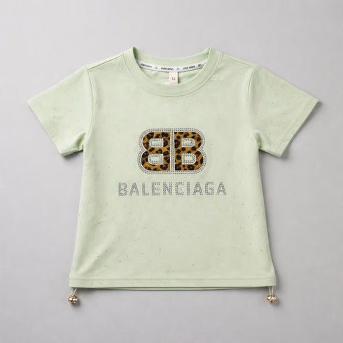 Girls T-Shirt Light Green Stone Design