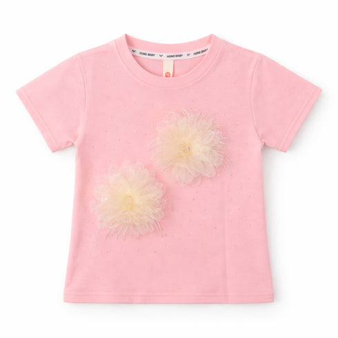 Girls T-Shirt Pink Stone Floral Design
