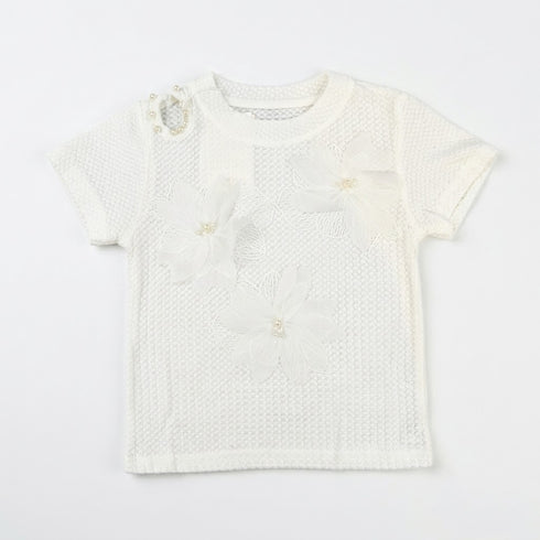 Girls Top White Flower Bunch