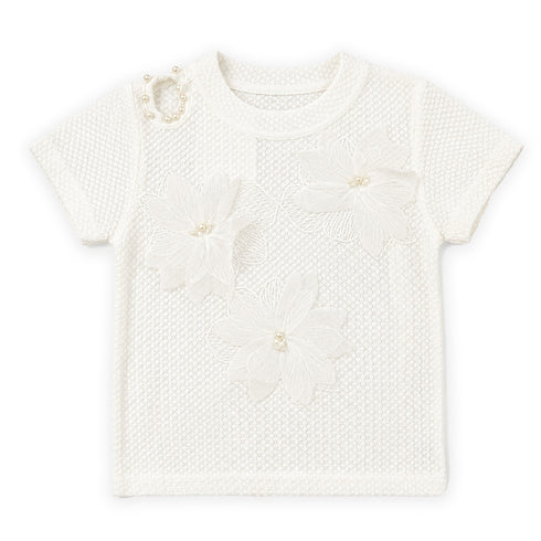 Girls Top White Flower Bunch