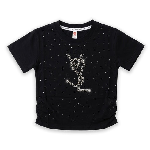 Girls T-Shirt Black Crystals