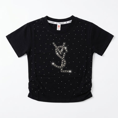 Girls T-Shirt Black Crystals