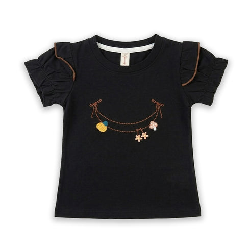 Girls T-Shirt Black Embroidered