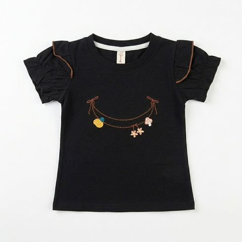 Girls T-Shirt Black Embroidered