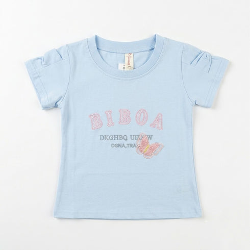 Girls T-Shirt Blue Butterfly Embroidered