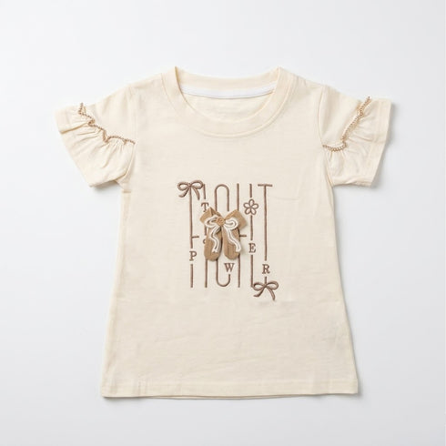 Girls T-Shirt Party Wear Offwhite Embroidered